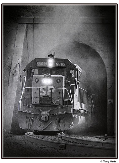 Cuesta Grade Locomotive Exits Tunnel.